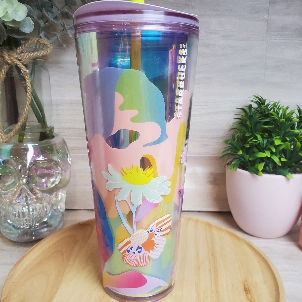 🌼NWT💐Starbucks Multicolor Summer 2024 Flower Field Straw Topper Tumbler - Picture 5 of 9